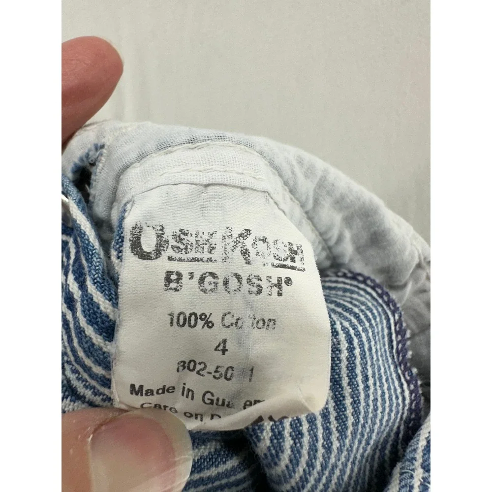 OshKosh B'gosh Kids Blue Hickory Railroad Stripe Denim Overalls Size 4 Vintage‎